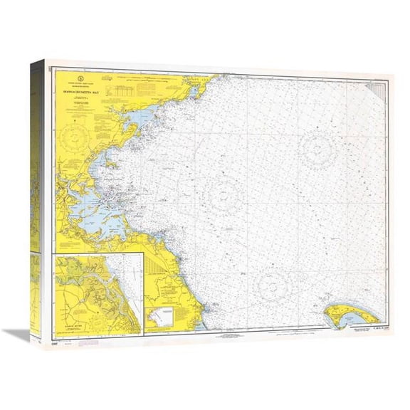 Global Gallery 22 in. Nautical Chart - Massachusetts Bay CA. 1970 Art Print - NOAA Historical Map & Chart Collection