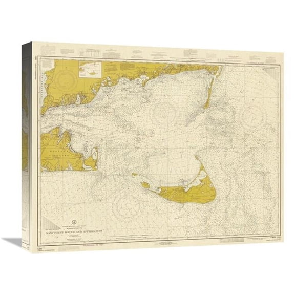 Global Gallery 22 in. Nautical Chart - Nantucket Sound & Approaches CA. 1973 - Sepia Tinted Art Print - NOAA Historical Map & Chart Collection