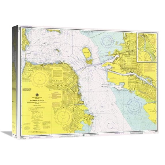 Global Gallery 22 in. Nautical Chart - San Francisco Bay CA. 1975 Art Print - NOAA Historical Map & Chart Collection
