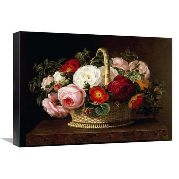Global Gallery 22 in. Roses in a Basket on a Ledge Art Print - Johan Laurents Jensen