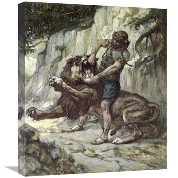 Global Gallery 22 in. Samson Kills a Young Lion Art Print - James Tissot