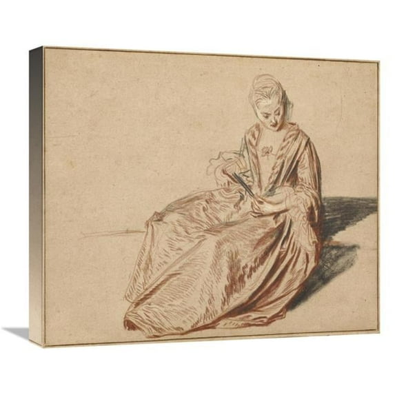 Global Gallery 22 in. Seated Woman with a Fan Art Print - Jean-Antoine Watteau