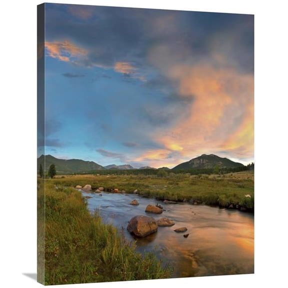 Global Gallery  24 x 32 in. Sunset Over River & Peaks in Moraine Park - Rocky Mountain National Park - Colorado Art Print - Tim Fitzharris