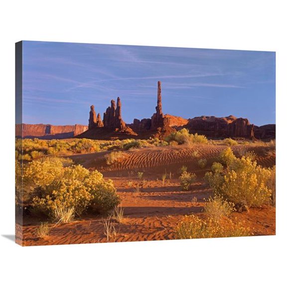 Global Gallery  24 x 32 in. Totem Pole & Yei Bi Chei with Sand Dunes & Shrubs - Monument Valley - Arizona & Utah Border Art Print - Tim Fitzharris