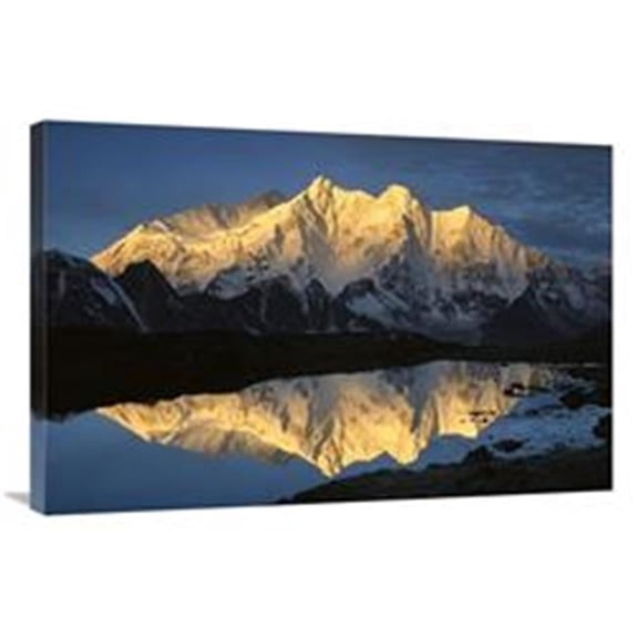 Global Gallery 24 x 36 in. Mt Makalu & Mt Chomolonzo Bathed in Dawn Light, Reflected in Small Lake, Khama Valley, Tibet Art Print - Colin Monteath