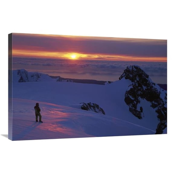 Global Gallery 24 x 36 in. Skier on Franz Josef Glacier Watching Sunset Over the Tasman Sea - Westland NP Art Print - Colin Monteath