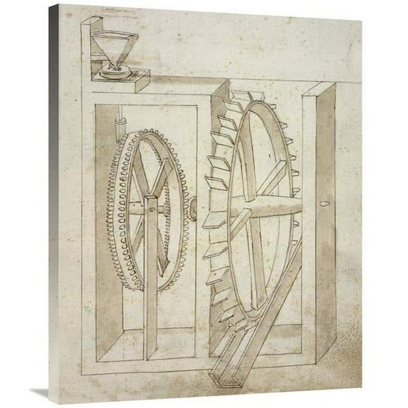 Global Gallery 28 x 35 in. Folio 14 - Mill with Undershot Water Wheel Art Print - Francesco Di Giorgio Martini