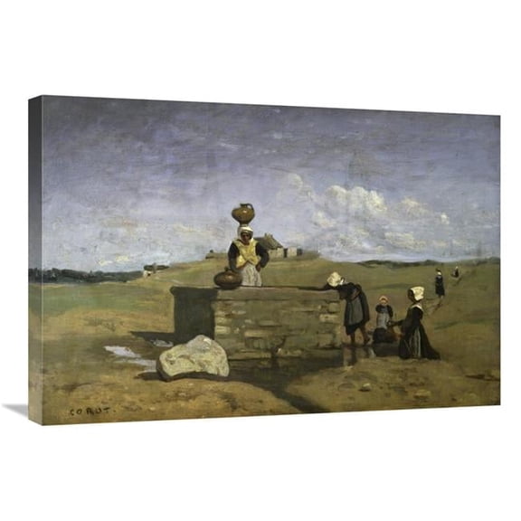 Global Gallery 30 in. Bretons at the Well Art Print - Jean-Baptiste-Camille Corot