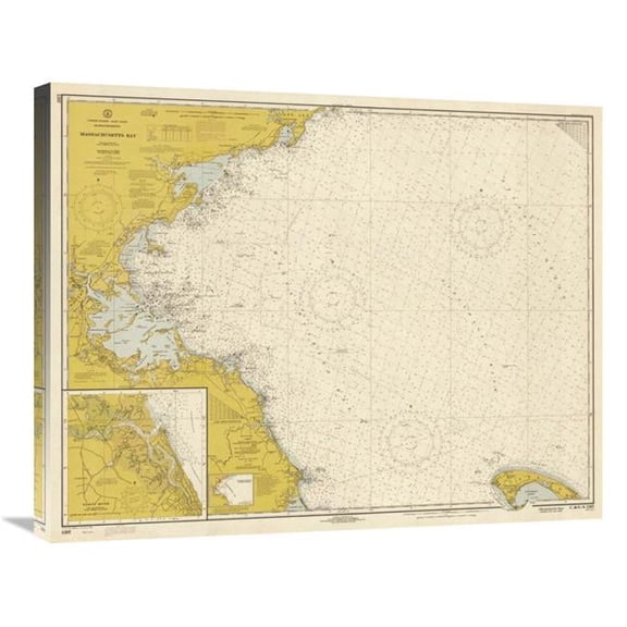 Global Gallery 30 in. Nautical Chart - Massachusetts Bay CA. 1970 - Sepia Tinted Art Print - NOAA Historical Map & Chart Collection