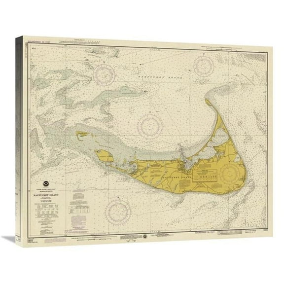 Global Gallery 30 in. Nautical Chart - Nantucket Island CA. 1975 - Sepia Tinted Art Print - NOAA Historical Map & Chart Collection