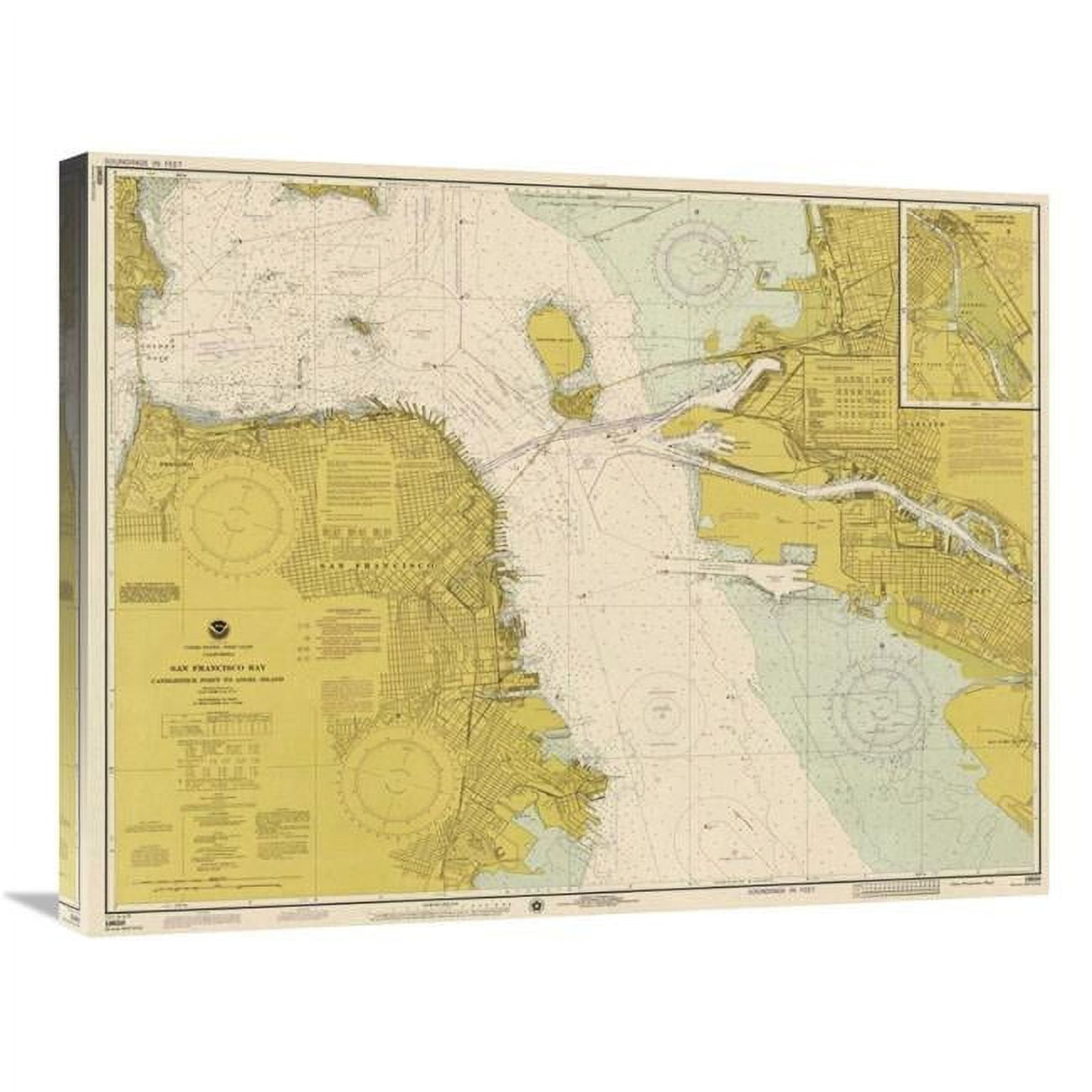 Global Gallery 30 in. Nautical Chart San Francisco Bay CA. 1975