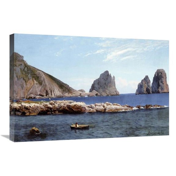 Global Gallery 30 in. Rowing Off the Rocks Art Print - Albert Bierstadt