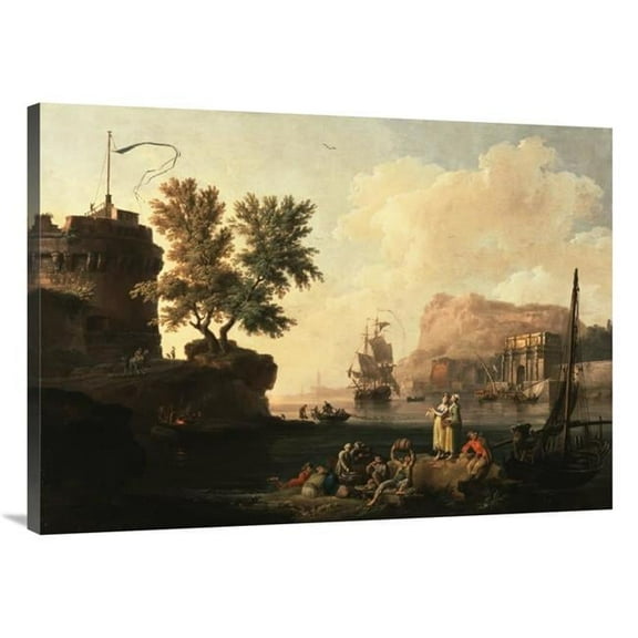 Global Gallery 30 x 40 in. Mediterranean Harbor Scene Art Print - Pierre-Jacques Volaire