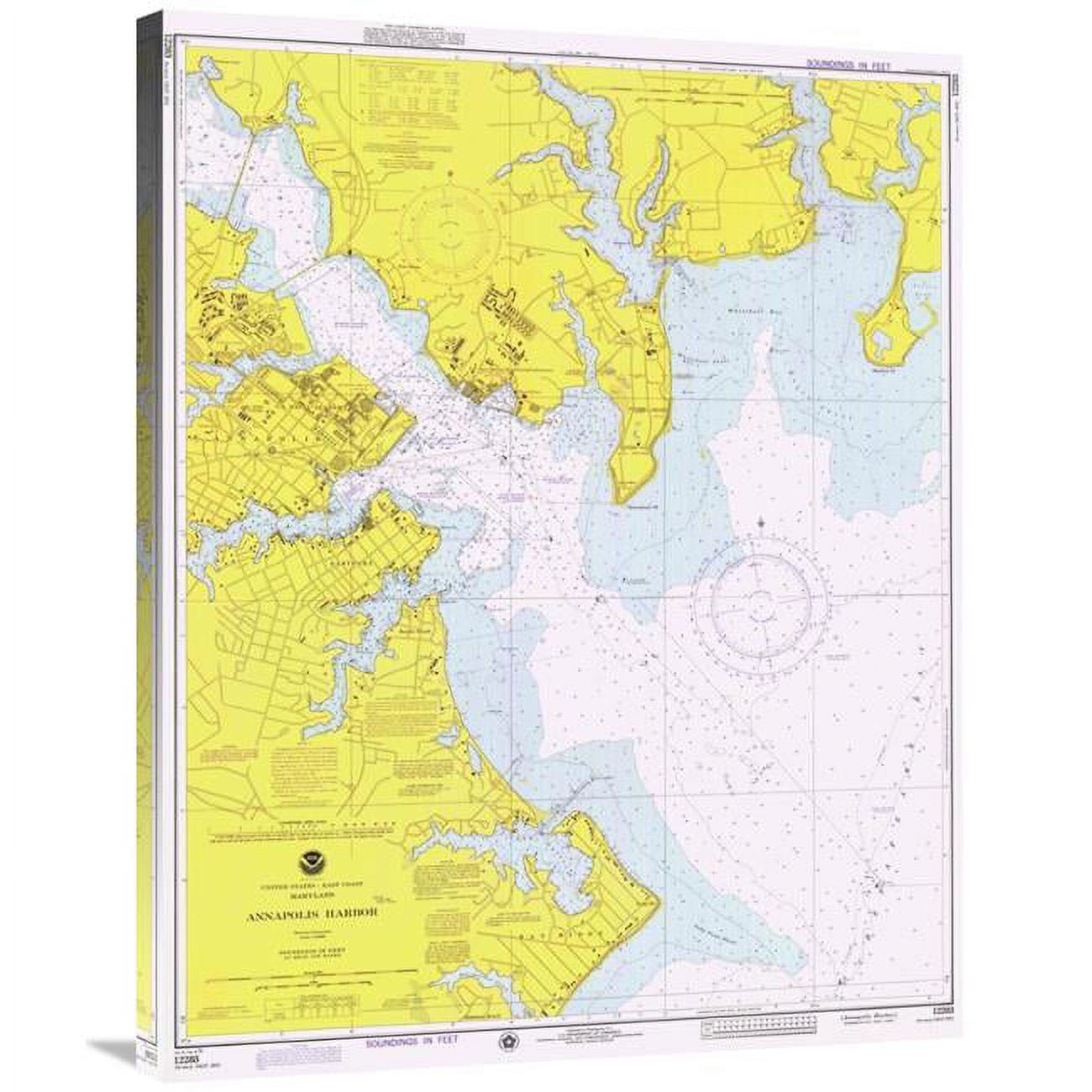 Global Gallery 36 in. Nautical Chart Annapolis Harbor CA. 1975 Art