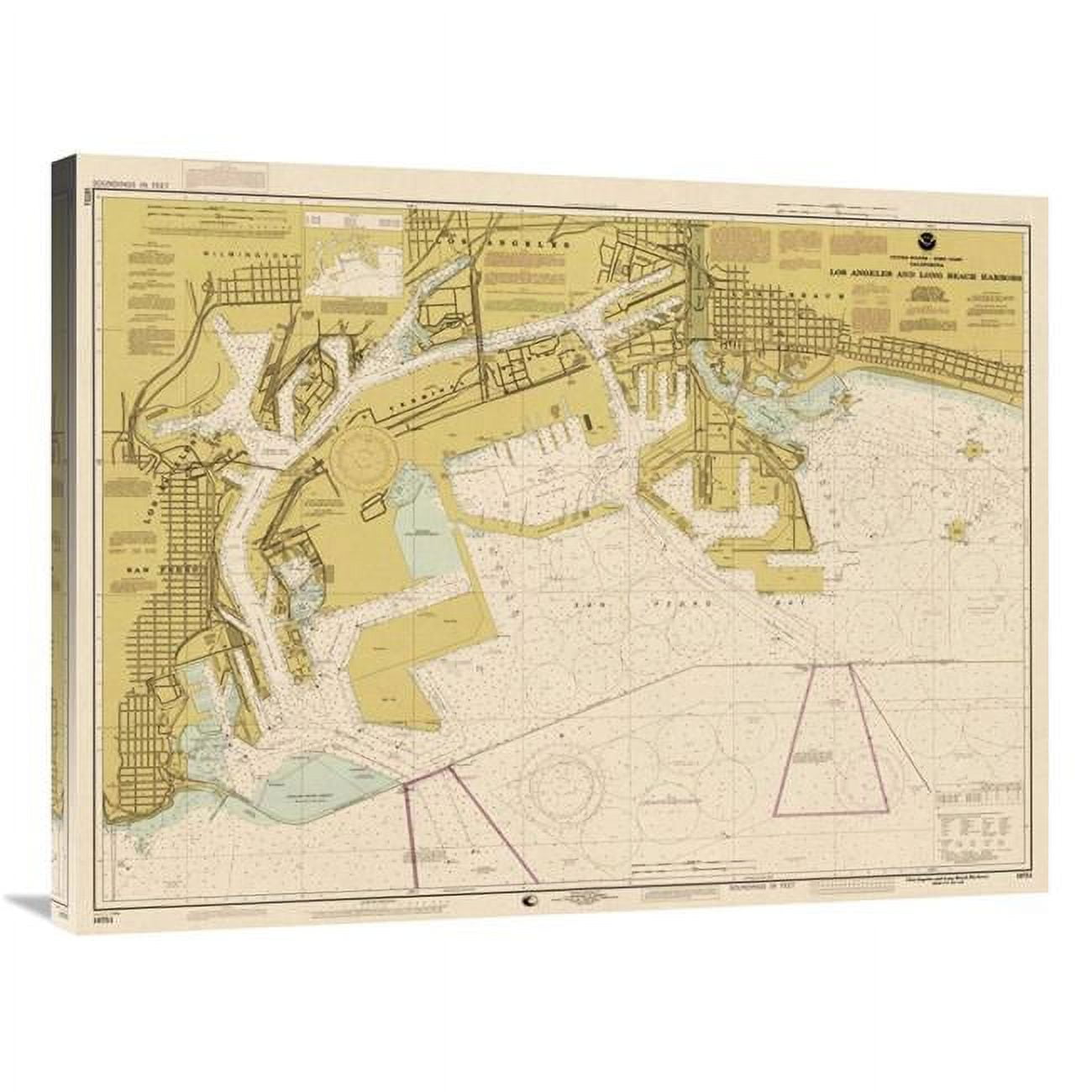 Global Gallery 36 in. Nautical Chart Los Angeles & Long Beach Harbors