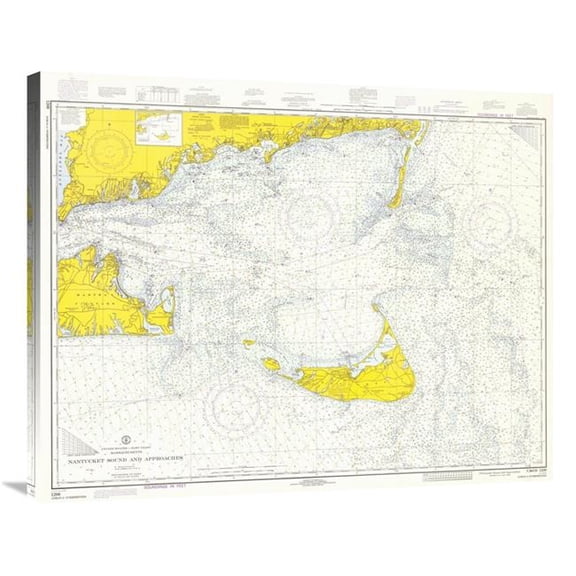 Global Gallery 36 in. Nautical Chart - Nantucket Sound & Approaches CA. 1973 Art Print - NOAA Historical Map & Chart Collection