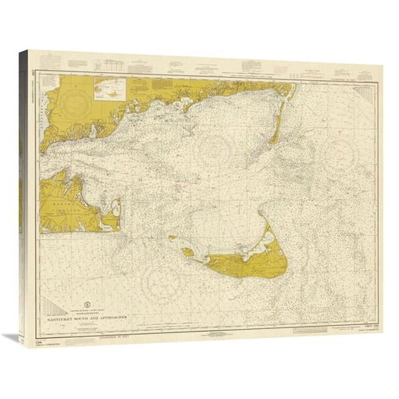 Global Gallery 36 in. Nautical Chart - Nantucket Sound & Approaches CA. 1973 - Sepia Tinted Art Print - NOAA Historical Map & Chart Collection