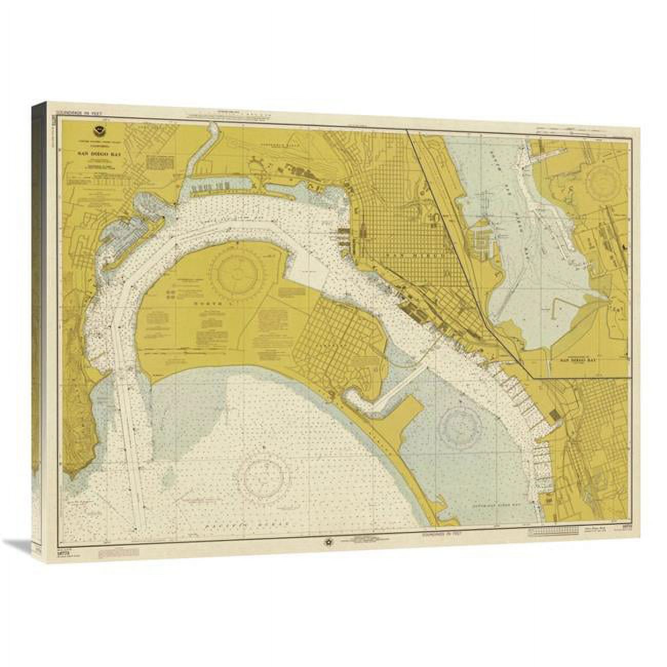 Global Gallery 36 in. Nautical Chart San Diego Bay CA. 1974 Sepia