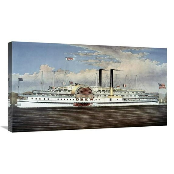 Global Gallery 36 in. Peoples Line - Hudson River - The Palace Steamers of the World Art Print - Currier & Ives