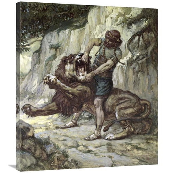 Global Gallery 36 in. Samson Kills a Young Lion Art Print - James Tissot