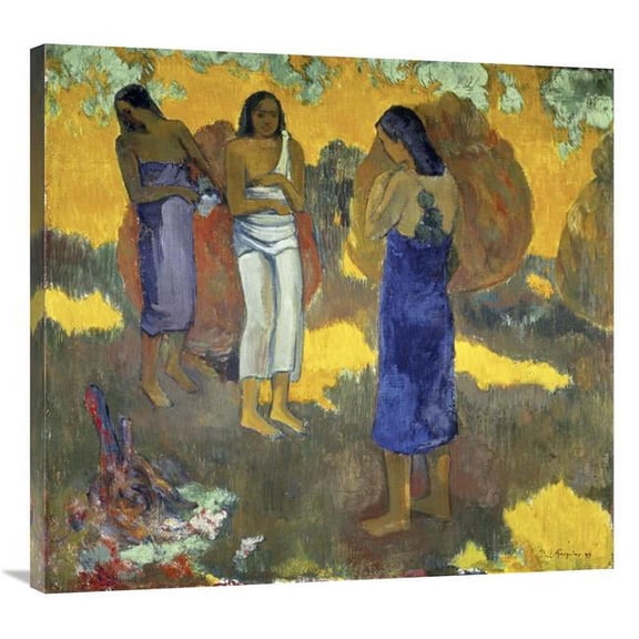 Global Gallery 36 in. Three Tahitian Women Against a Yellow Background - Trois Tahitiennes Sur Un Fond Jaune Art Print - Paul Gauguin