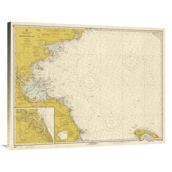 Global Gallery  40 in. Nautical Chart - Massachusetts Bay CA. 1970 - Sepia Tinted Art Print - NOAA Historical Map & Chart Collection