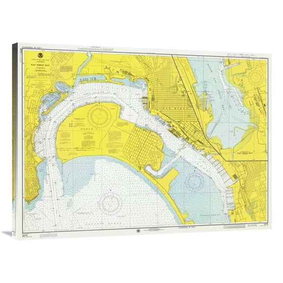 Global Gallery 40 in. Nautical Chart - San Diego Bay CA. 1974 Art Print - NOAA Historical Map & Chart Collection