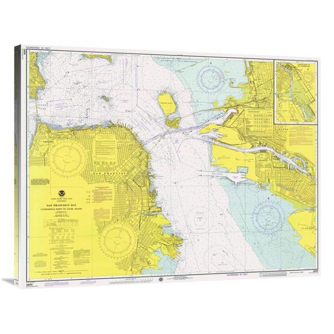 Global Gallery 40 in. Nautical Chart San Francisco Bay CA. 1975 Art