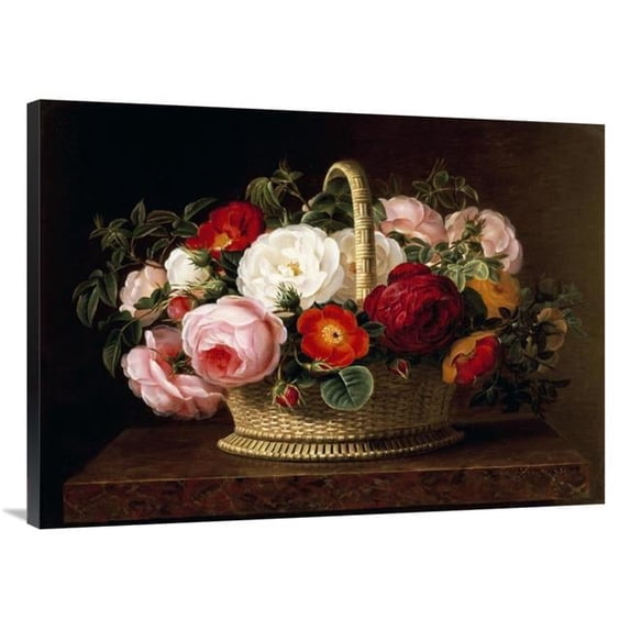 Global Gallery 40 in. Roses in a Basket on a Ledge Art Print - Johan Laurents Jensen