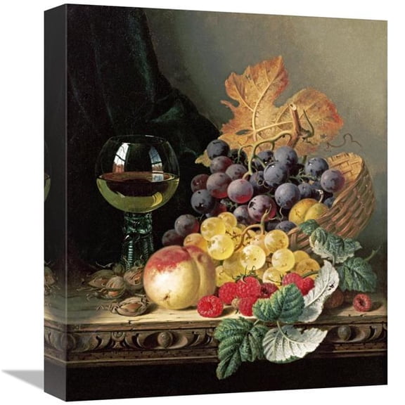 Global Gallery A Basket of Grapes - Raspberries Art Print - Edward Ladell