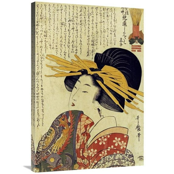 Global Gallery A Courtesan Raising Her Sleeve Art Print - Kitagawa Utamaro