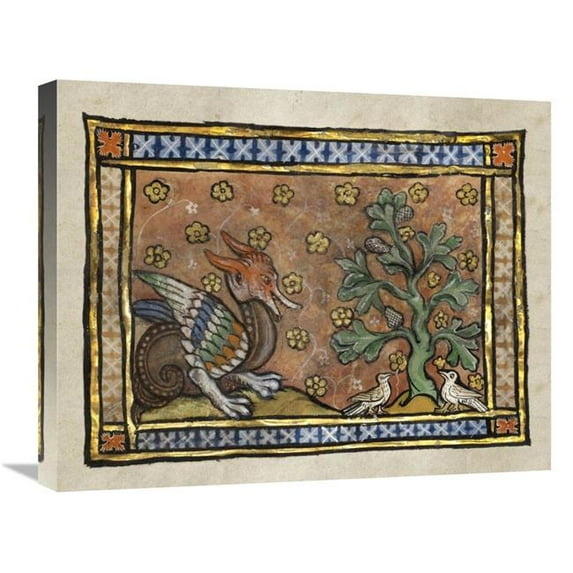 Global Gallery A Dragon Charging Two Doves Art Print - Franco-Flemish 13th Century