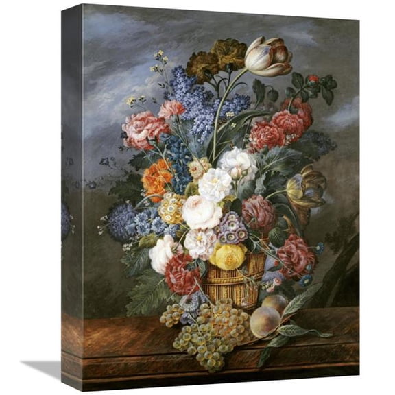 Global Gallery  A Still Life of Mixed Flowers in a Vase on a Stone Ledge Art Print - Marie Von Pachner - 16in.