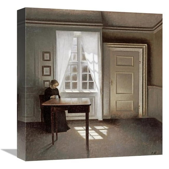 Global Gallery A Woman Sewing in an Interior Art Print - Vilhelm Hammershoi