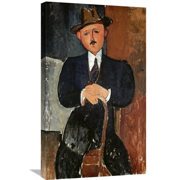 Global Gallery Amedeo Modigliani,'Seated Man (Leaning On a Cane)' Stretched Canvas Artwork