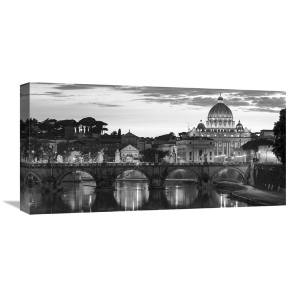 Global Gallery Anonymous,'Night view at St. Peter's cathedral, Rome' Stretched Canvas Artwork
