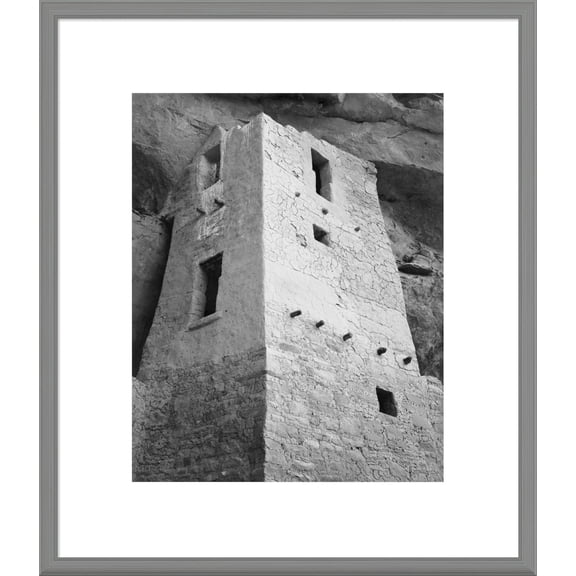 Global Gallery Ansel Adams 'View of tower, taken from above, Cliff Palace, Mesa Verde National Park, Colorado, 1941' Framed Wall Art