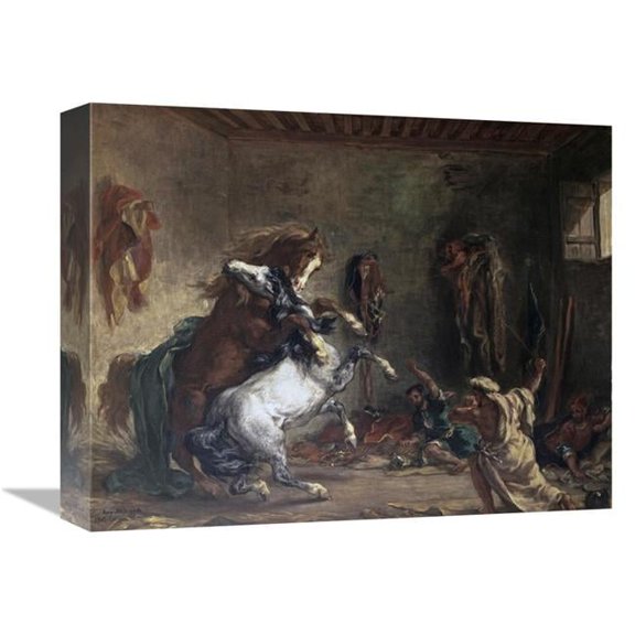 Global Gallery  Arabian Horses Fighting in a Stable Art Print - Eugene Delacroix