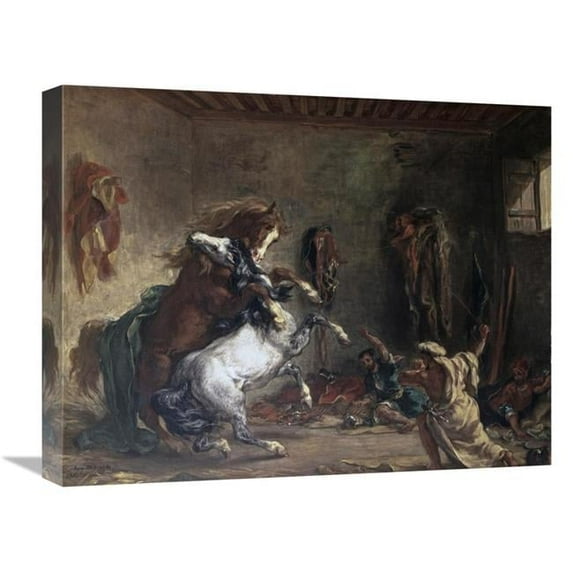 Global Gallery Arabian Horses Fighting in a Stable Art Print