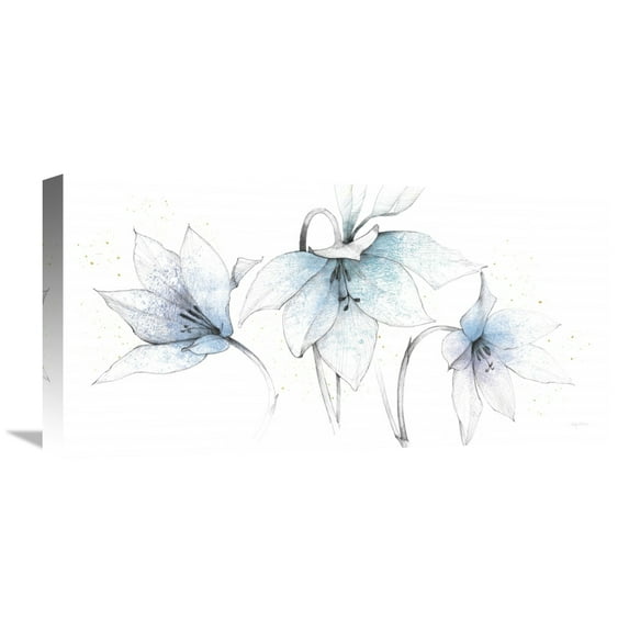 Global Gallery Avery Tillmon 'Blue Graphite Floral Trio' Canvas Wall Art