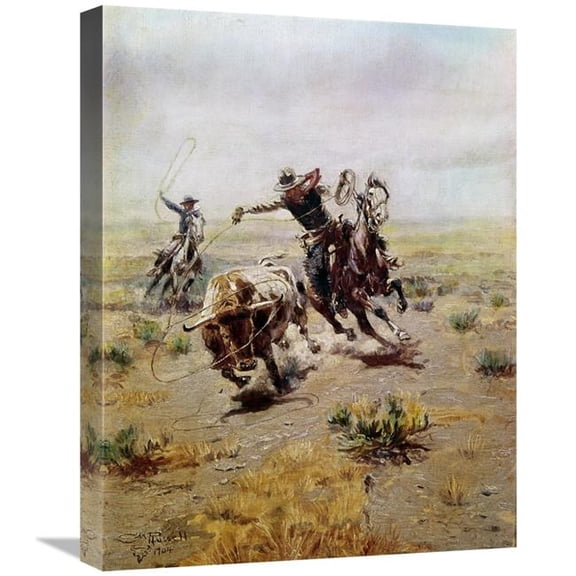 Global Gallery  Cowboy Roping a Steer Art Print - Charles M. Russell - 22in.