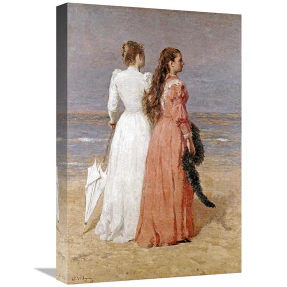 Global Gallery Elegant Women on a Beach Art Print - Isidore Verheyden