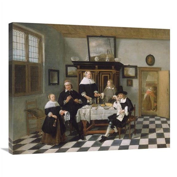 Global Gallery  Family Group in An Interior Art Print - Attributed to Quiringh Gerritsz Van Brekelenkam