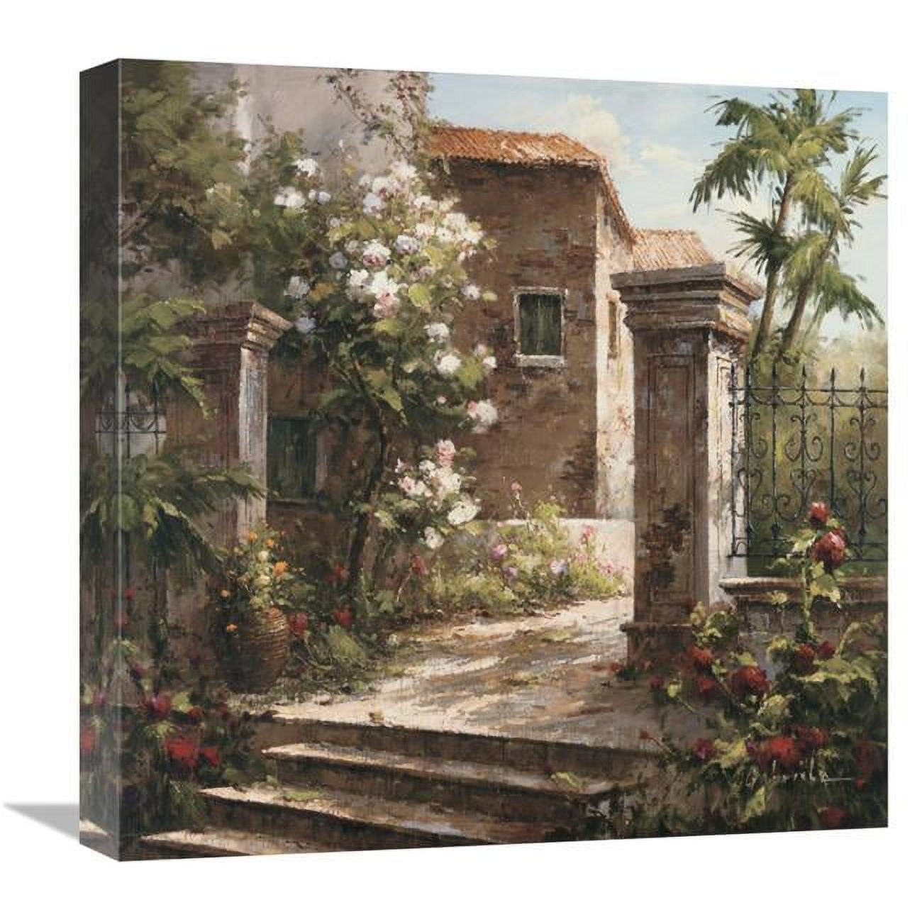 Gabriela Courtyard with Flowers 18" x 18" Canvas Art