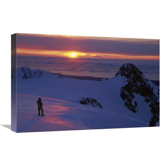 Global Gallery GCS-453402-1624-142 16 x 24 in. Skier on Franz Josef Glacier Watching Sunset Over the Tasman Sea, Westland NP Art Print - Colin Monteath