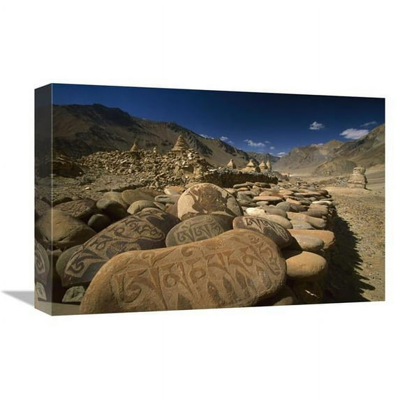 Global Gallery GCS-453457-1218-142 12 x 18 in. Carved Buddhist Mani Stones, Zangla, Kingdom of Zanskar,India Art Print - Colin Monteath