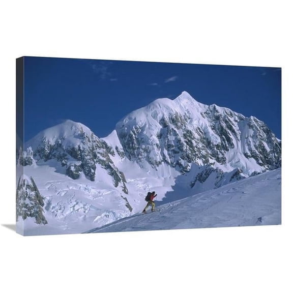 Global Gallery GCS-453477-2030-142 20 x 30 in. Skiier Nearing Von Bulow Peak, Mount Tasman Behind, Westland NP, New Zealand Art Print - Colin Monteath