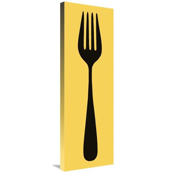 Global Gallery GCS-467109-1236-142 12 x 36 in. Mealtime - Black on Yellow - Fork Art Print - BG.Studio