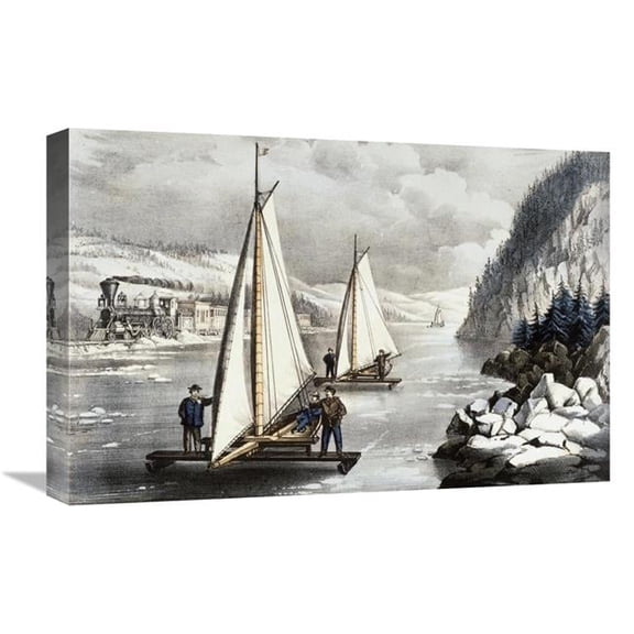 Global Gallery Ice Boat Race on the Hudson Art Print - Currier & Ives - 22in.