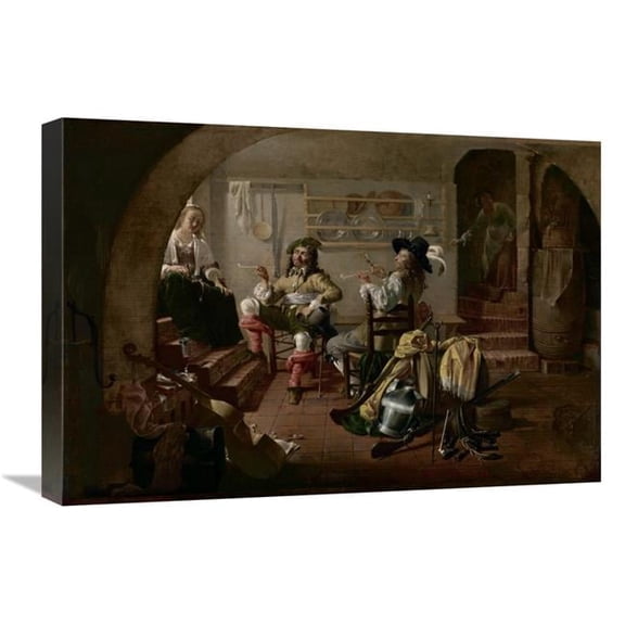 Global Gallery  Interior with Soldiers & Women Art Print - Jacob Duck